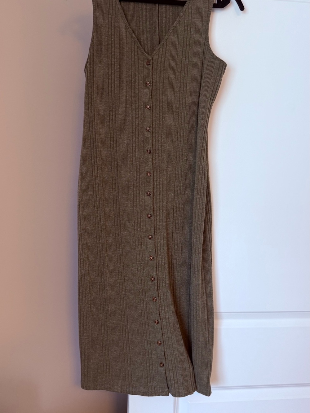 Sleeveless V-Neck Button-Front Knit Dress - Olive Green